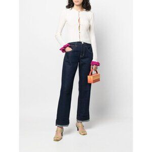 JW Anderson Ruffle-Detail Knitted Cardigan XXS Womens Off-White Pink NWT